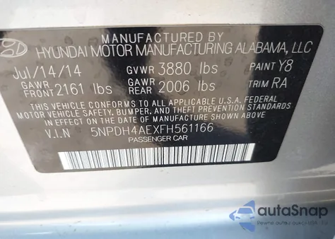 2015 Hyundai Elantra Se из США, поврежденный, VIN 5NPDH4AEXFH561166